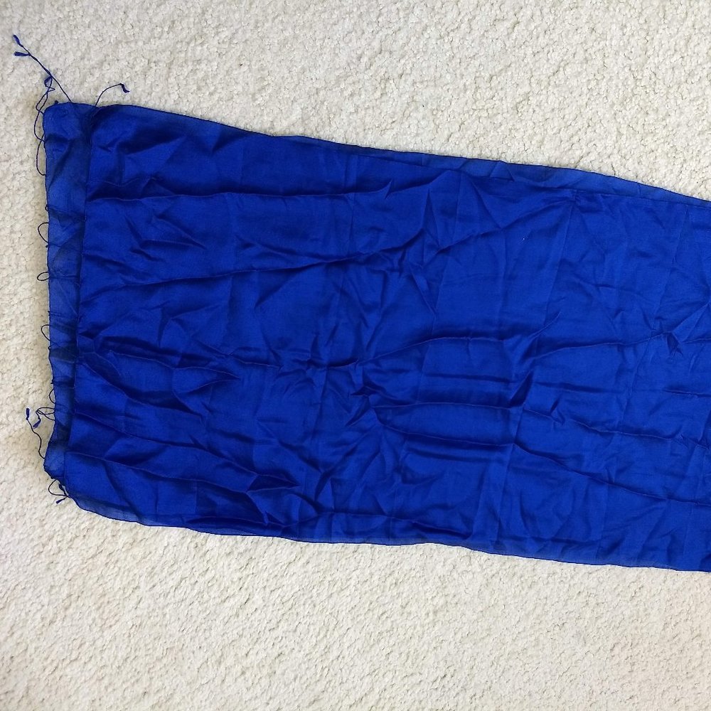 vintage y2k NWOT royal blue silk long scarf wrap - Picture 1 of 6